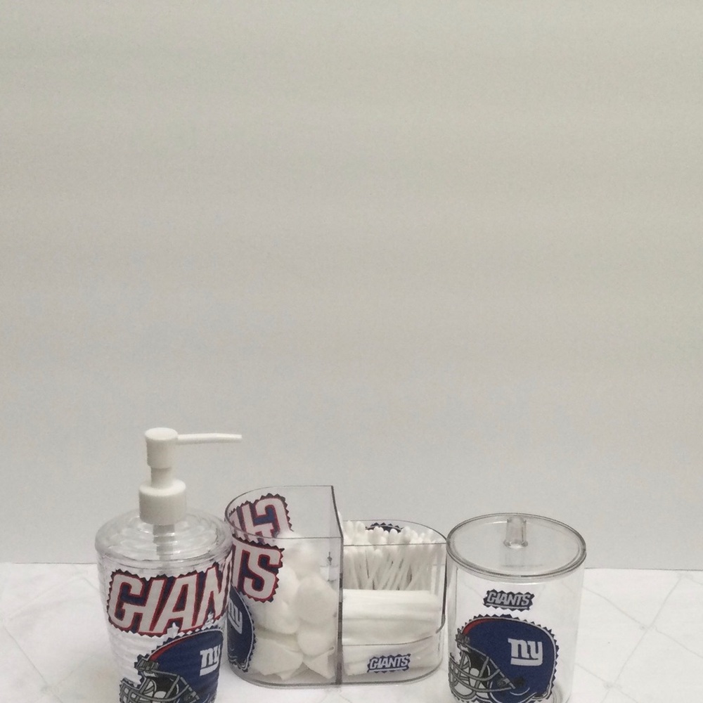 New York Giants inspired soap dispenser set/toothbrush holder/bathroom accessor…